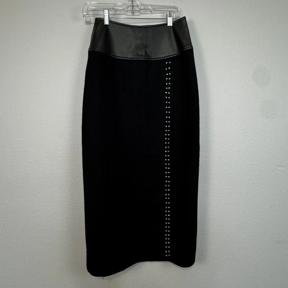 Southwest Canyon Skirt Women's Large Black‎ Wool Blend Studded Faux Leather Wrap